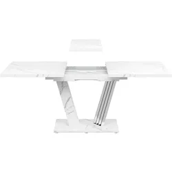 STILVORA Esstisch MDF/Metall Weiß 120-160x80x76 cm, ausziehbar, Marmormuster, verstellbare Füße