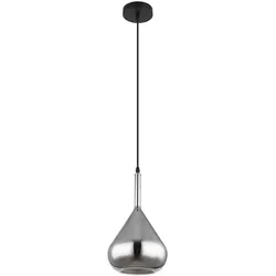 Hängeleuchte Pendelleuchte Pendellampe Esszimmerleuchte Wohnzimmerlampe, Metall schwarz Glas rauchfarben, E27, H 150 cm