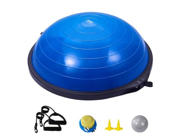 VEVOR Balle d'Équilibre Bleu/Noir/Gris/Rose/Pourpre\, Demi-ballon Fitness 58/62/66cm avec Bandes d'Exercice et Pompe à Pied\, Planche d'Exercice de Yoga Gym Gonflable\, Capacité 300 kg