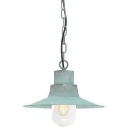 Außenleuchte Kettenlaterne Pendelleuchte Grünspan D 29,5 cm Massiv Messing Glas
