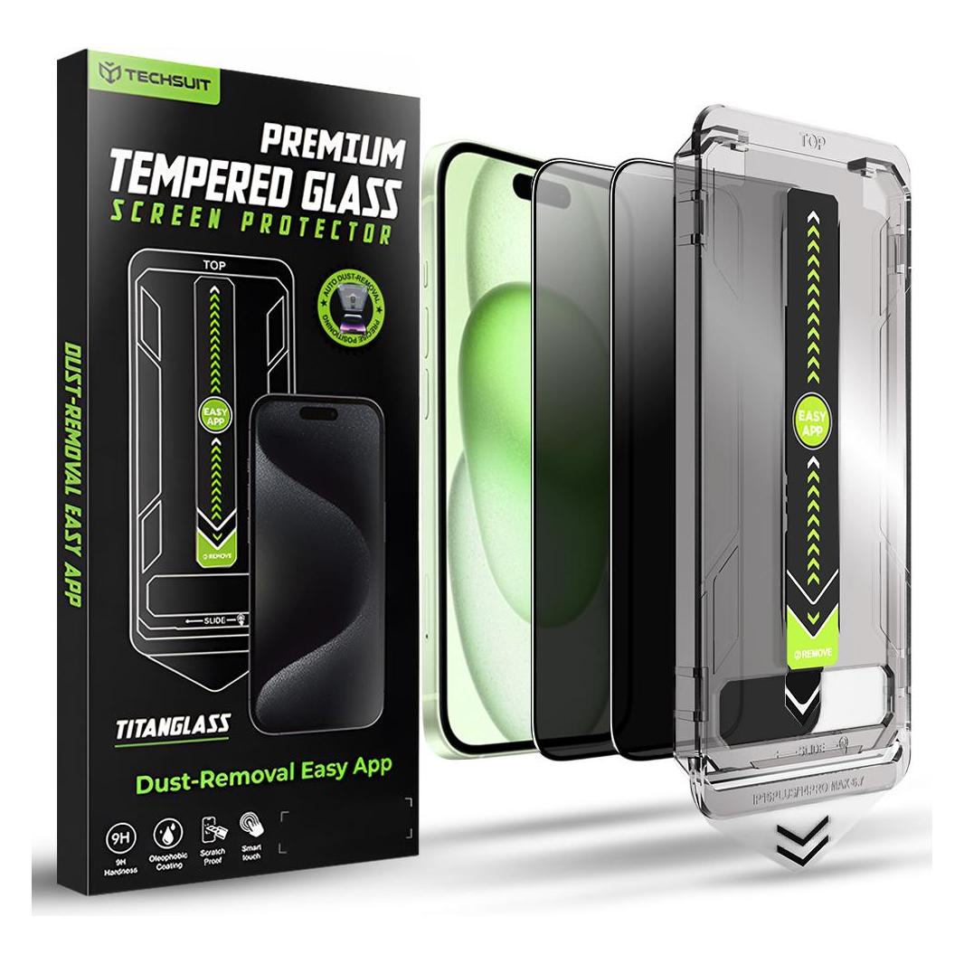 Techsuit - TitanGlass FullCover (2 pack) - iPhone 15 Plus / iPhone 16 Plus - Privacy (2 Stk., Apple iPhone 15 Plus, Apple iPhone 16 Plus) (60302306)