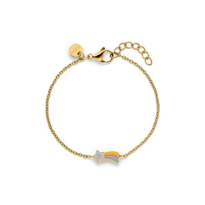 Armband S.OLIVER "Schmuck The Shooting Star Sternschnuppen-Design", gold (gelbgoldfarben, kristallweiß, bunt, kristallweiß), Armbänder, Kinder, 16cm, Edelstahl, Armband, mit Zirkonia (synth.) - Emaille