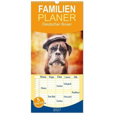 Familienplaner 2027 - Deutscher Boxer mit 5 Spalten (Wandkalender, 21 x 45 cm) CALVENDO