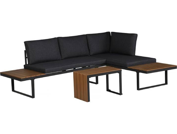 Gartenmöbel Ecksofa mit Holzimitatdekor \ Sylva\ - 4 Sitzplätze - Grau