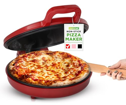 NutriChef Elektrische Pizzaoven 1500W, Roterend, met Antiaanbakplaat, Rood