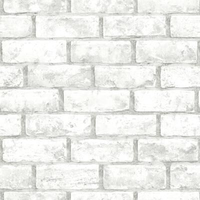 RoomMates White & Taupe Brick Peel and Stick Wallpaper