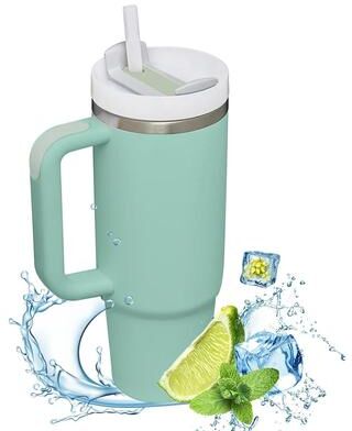 Uplifted Finds 1200ml Insulated Tumbler With Handle Metal Stainless Steel Vacuum Portable Straw Cup Large Thermal Mug eucalyptus