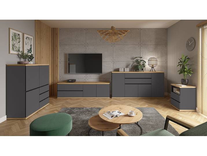 Buffet haut 100 x 121 x 42cm Gris/Imitation chêne Artisan/Anthracite