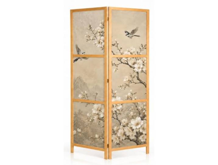 RIIMARE - Paravent Innen Raumteiler Holz Japanische Trennwand Raumtrenner Room Divider Sakura Silence 2P