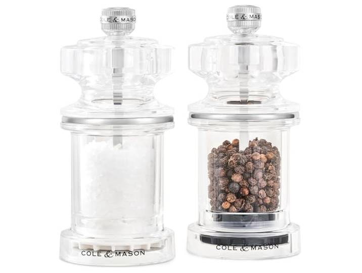 Cole & Mason 675 Moulins à Sel et à Poivre\, Broyeur Réglable Precision+ Lot de 2 Moulin a Sel et Moulin a Poivre Manuel\, Acrylique/Acier inoxydable\, Salieres et Poivrieres\, Moulins a epices