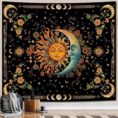 Wandteppich mit Sonne und Mond, Astrologie, Sternbilder, Mondphasen, Boho-Hippie-Stil, Wohnaccessoires für Schlafzimmer und Wohnzimmer