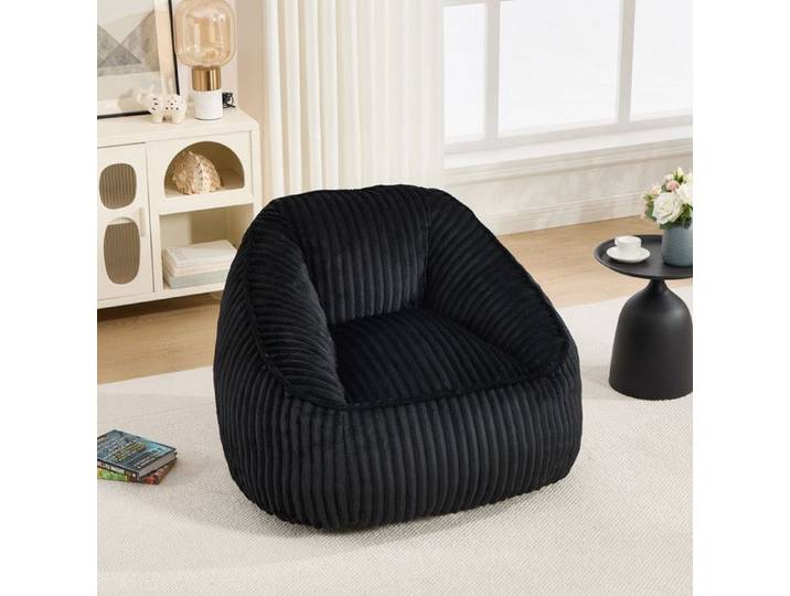 Luscriate - Pouf individuel avec mousse mémoire peluche rayée doux confortable et relaxant 98x92x73 cm noir