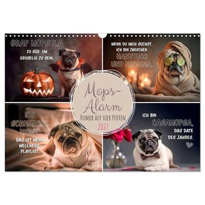 Mops-Alarm (Wandkalender 2027 DIN A3 quer), CALVENDO Monatskalender