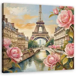 WANDBILD paris eiffelturm blumen rosen
