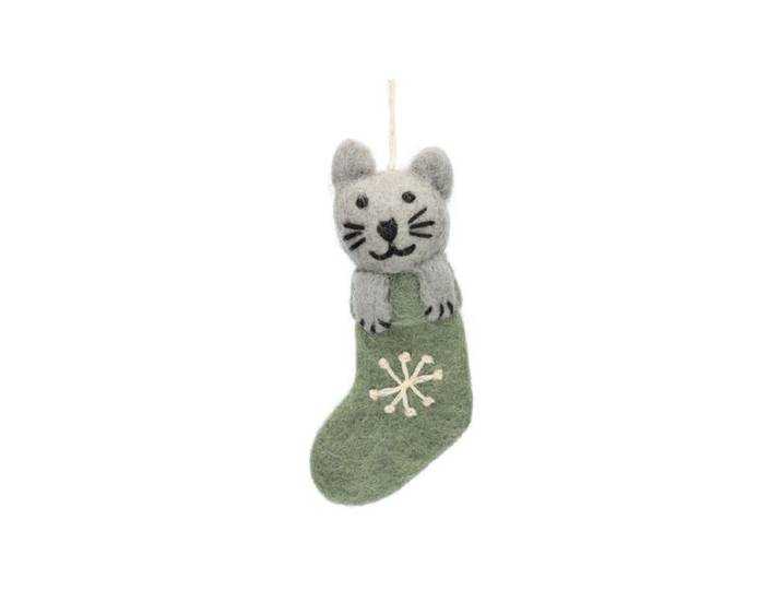 Kersthanger, vilt, kat in een kerstsok