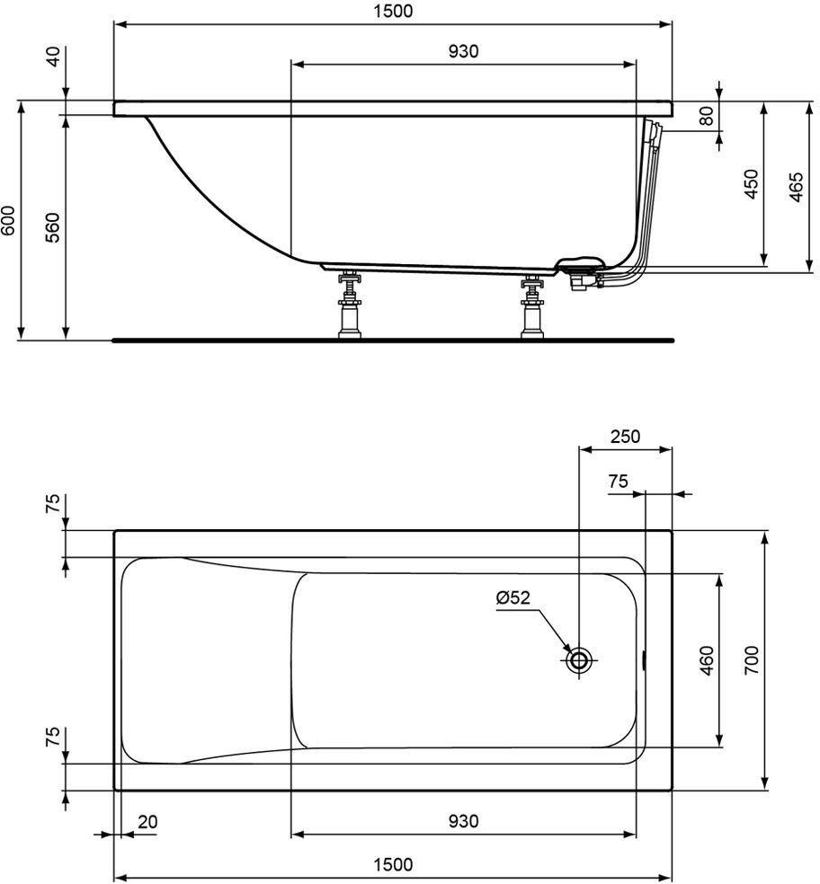 Ideal Standard Air Körperform-Badewanne 150 x 70 cm