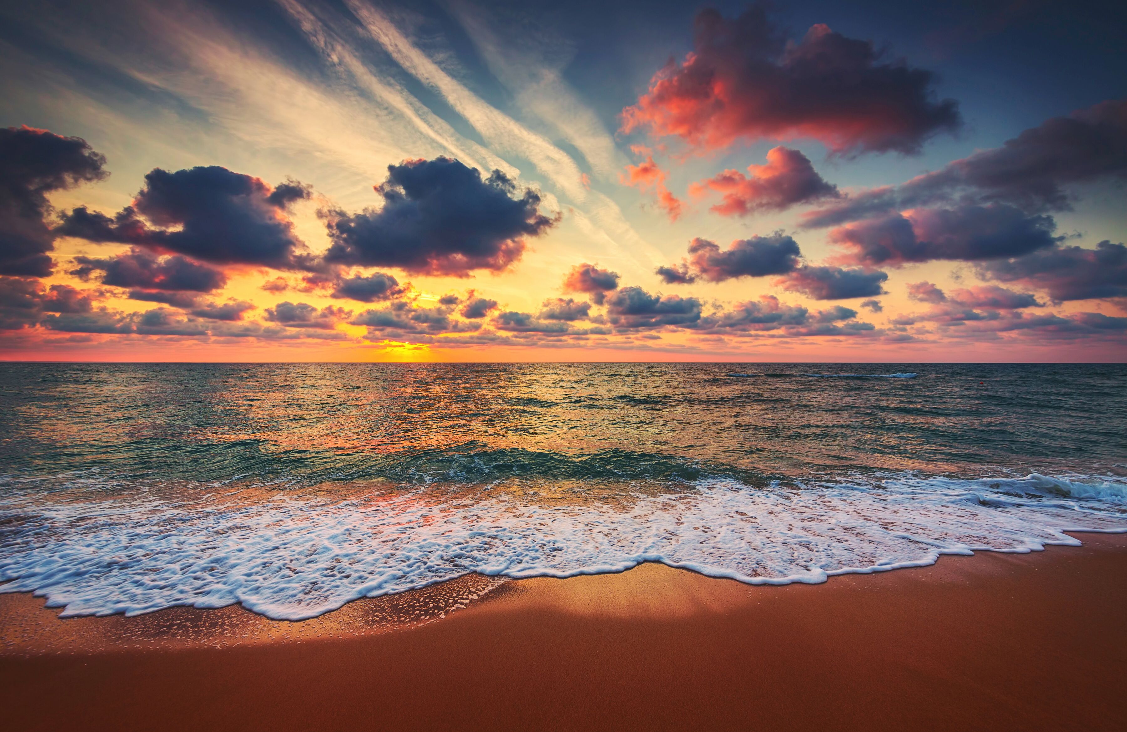 Fototapete PAPERMOON "STRAND-SONNENUNTERGANG WOLKEN DÄMMERUNG MEER LANDSCHAFT", bunt, B:1,5m L:1,11m, Vlies, Tapeten, Fototapete