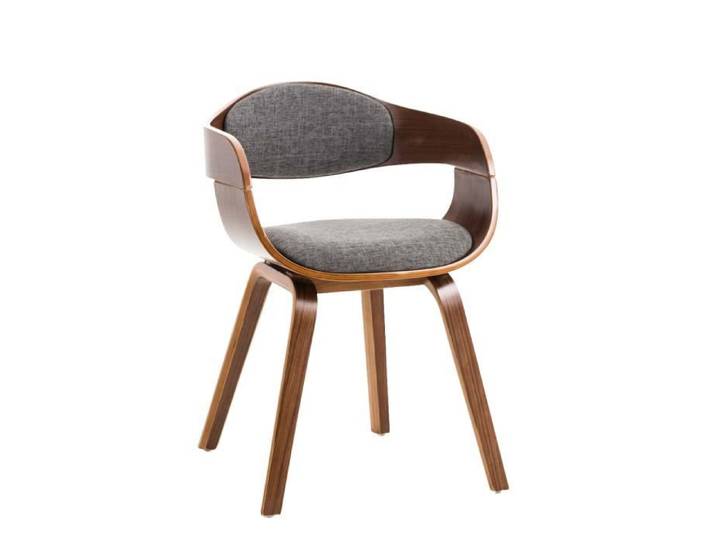 CLP Chaise Design Retro Kingston Tissu Coque bois avec Accoudoirs et Siège Rembourré Noyer/Gris clair