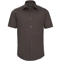 Russell Collection Körperbetontes Stretch Hemd - Kurzarm, chocolate, L