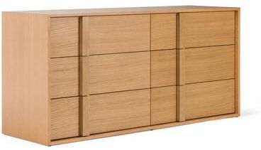 Benjara Lina 65 Inch Wide Dresser, 6 Drawers, Natural Brown Oak Veneer Frame