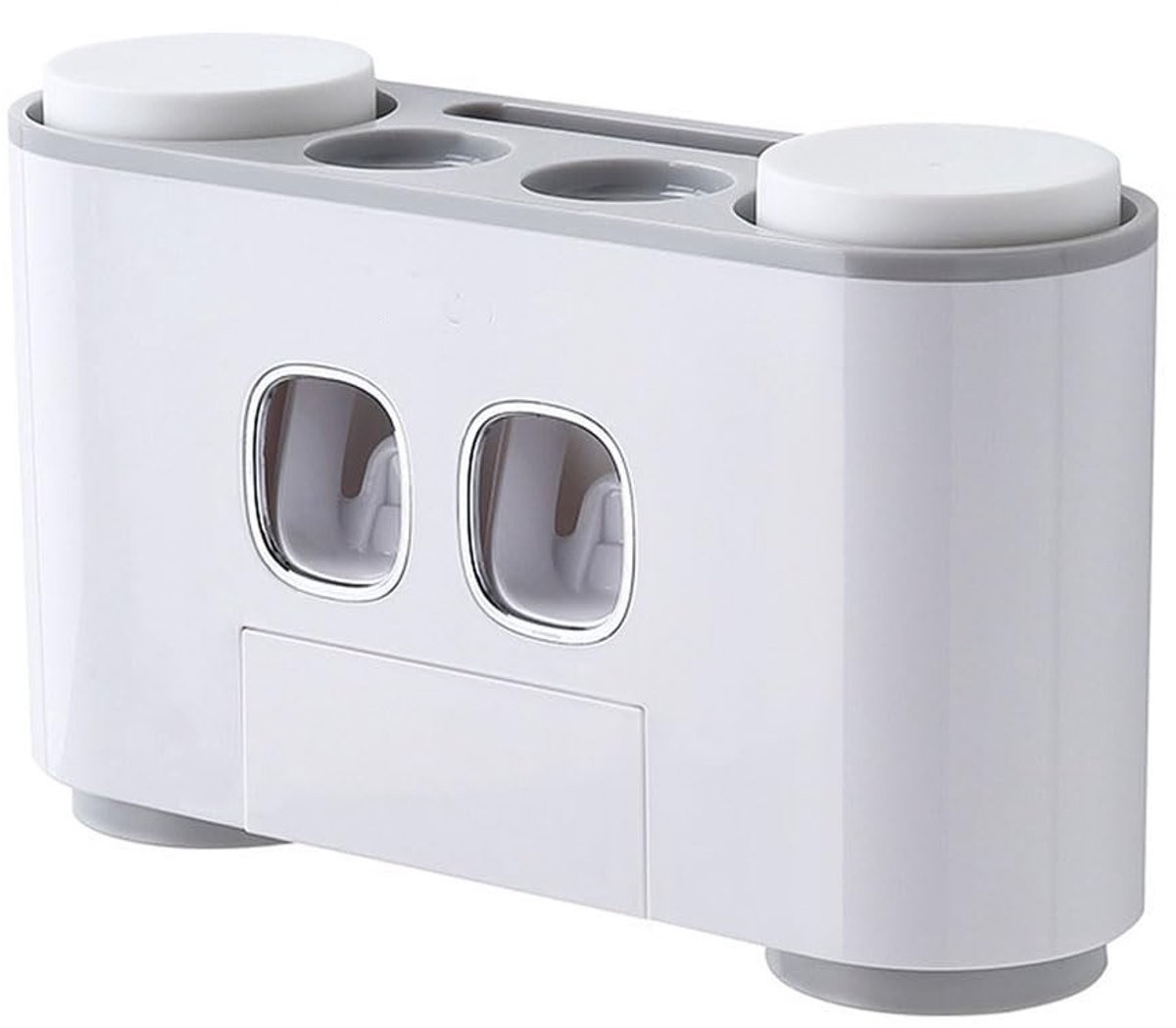Dailygoods Wandgemonteerde Tandenborstelhouder met Automatische Tandpasta-dispenser en 4 Magnetische Bekers - Grijs of Wit