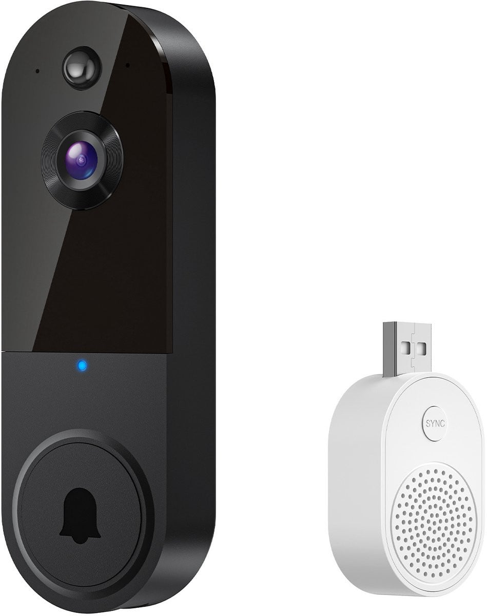 Slimme videodeurbel T50 met draadloze afstandsbediening en spraakbesturing, HD, Zwart