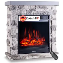 KAMINIO KAMINIO Elektrokamin JUAN - Elektrischer Standkamin in Steinoptik - Grau