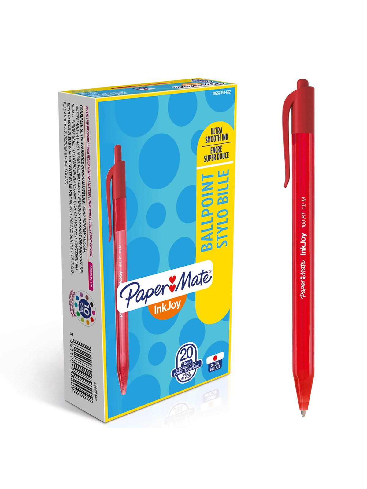 Paper Mate InkJoy 100RT Retractable Kugelschreiber | mittlere Spitze (1,0 mm) | Rot | 20 Stück