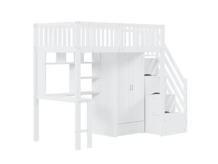 Lit mezzanine - Multifonction - Bois massif - 90x200 cm - Rangement intégré