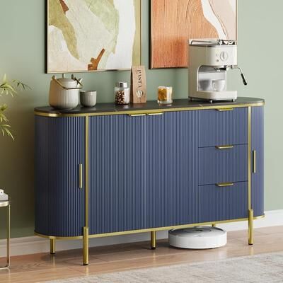 Garvee 59in Blue Sideboard Buffet Cabinet