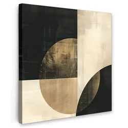 LEINWANDBILD Abstrakt - Geometrische Formen - Schwarz - Gold Deko Groß 90x90 cm