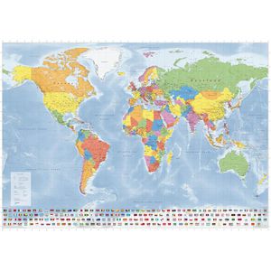 GeoMetro Weltkarte Deutsch, rahmenlos, Poster aus Papier, politische Karte, 140 x 100 cm