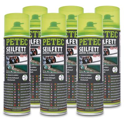 Petec 6x 500 ml Seilfett, Drahtseil- & Zahnradfett Spray [Hersteller-Nr. 71650]