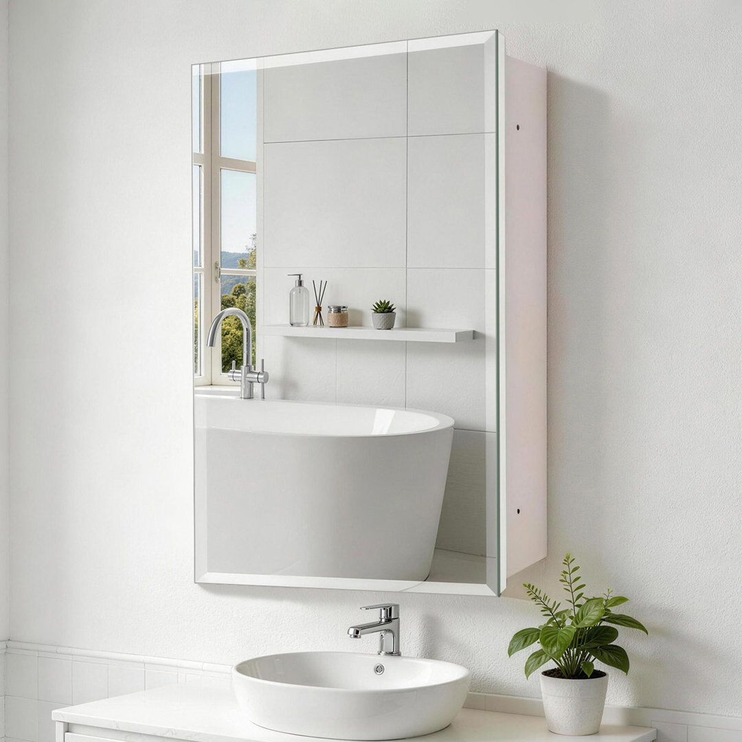 Latitude Run Recess or Surface Mount Bathroom Medicine Cabinet With Adjustable Shelves, No Assembly Stainless Steel 50.8cm H x 40.6cm W