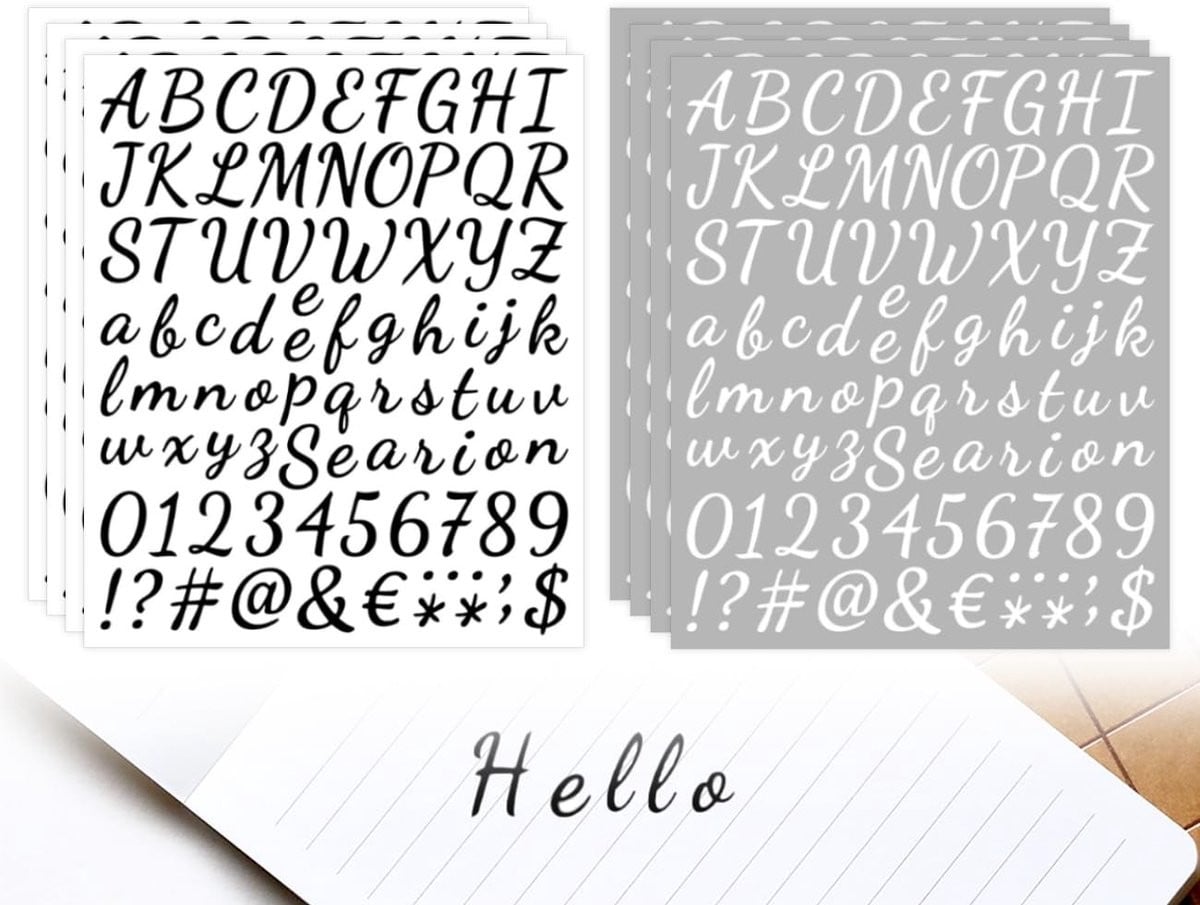 Dailygoods Letterstickers 8 vellen - Zelfklevende letters - Wit/Zwart - Weerbestendig