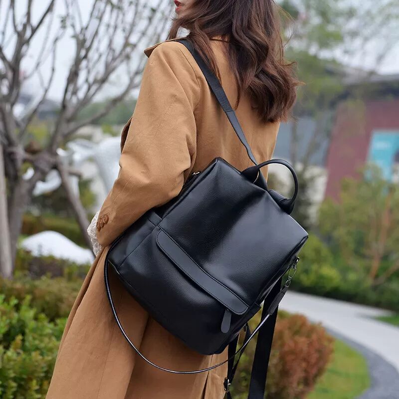INF Damen PU-Leder Rucksack - Stilvolle und vielseitige Umhängetasche Schwarz
