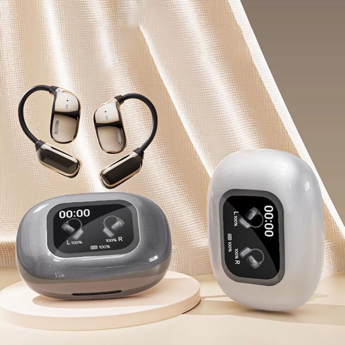 INF Bluetooth-Ohrhörer mit Farb-Touchscreen: HIFI-Audio, Gaming mit geringer Latenz, UVC-Sterilisation Weiß