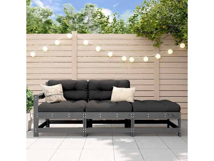 Salon de jardin 3 pcs avec coussins gris bois massif ensemble de salon ensemble de salon extérieur ensemble de 825599