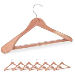 Relaxdays Kleiderbügel Anzug, 8er Set, Zedernholz, Mottenschutz für Kleiderschrank, Hosensteg, breite Anzugbügel, natur