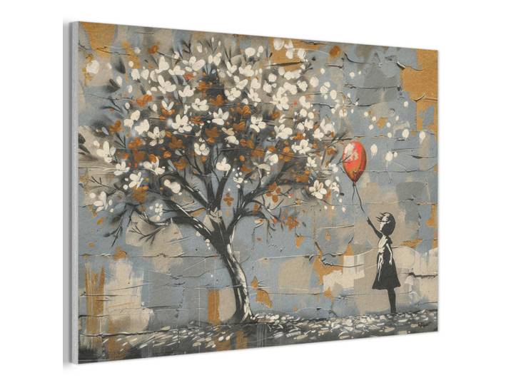 MuchoWow Akustikbild Baum - Graffiti - Banksy-Stil - Ballon-Mädchen Akustikpaneele 90x60 cm, Blaugrau, Kunststoff, Rechteckig, 90x60x0.9 cm, Tapeten & Wandverkleidungen, Akustikpaneele