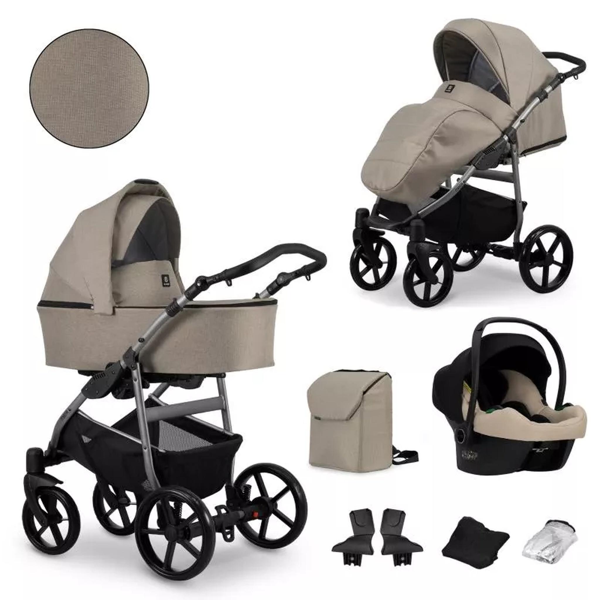 Kunert MATA 3in1 Kinderwagen in Braun mit Gold- und Graphit-Rahmen - vielseitig, komfortabel und ausgestattet mit COSMO