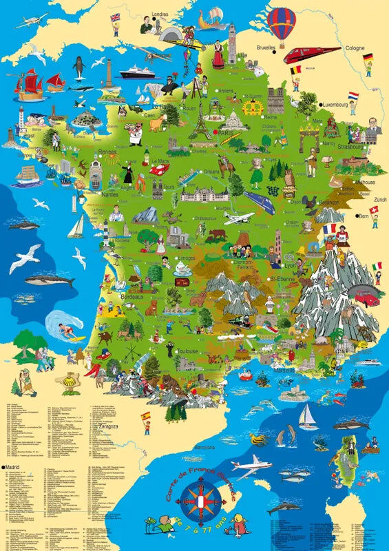 Kruger Depot Poster - Carte de France illustrée - 100 x 70 cm