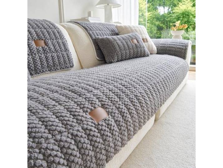 Sofa-Sitzbezug aus weichem Flanell rutschfest verschleißfest Couchmatte All Season Simple Sofa Cover Premium Couch Seat Mat Living Room Home Furniture Decor(Light gray,110x210cm 1pcs)