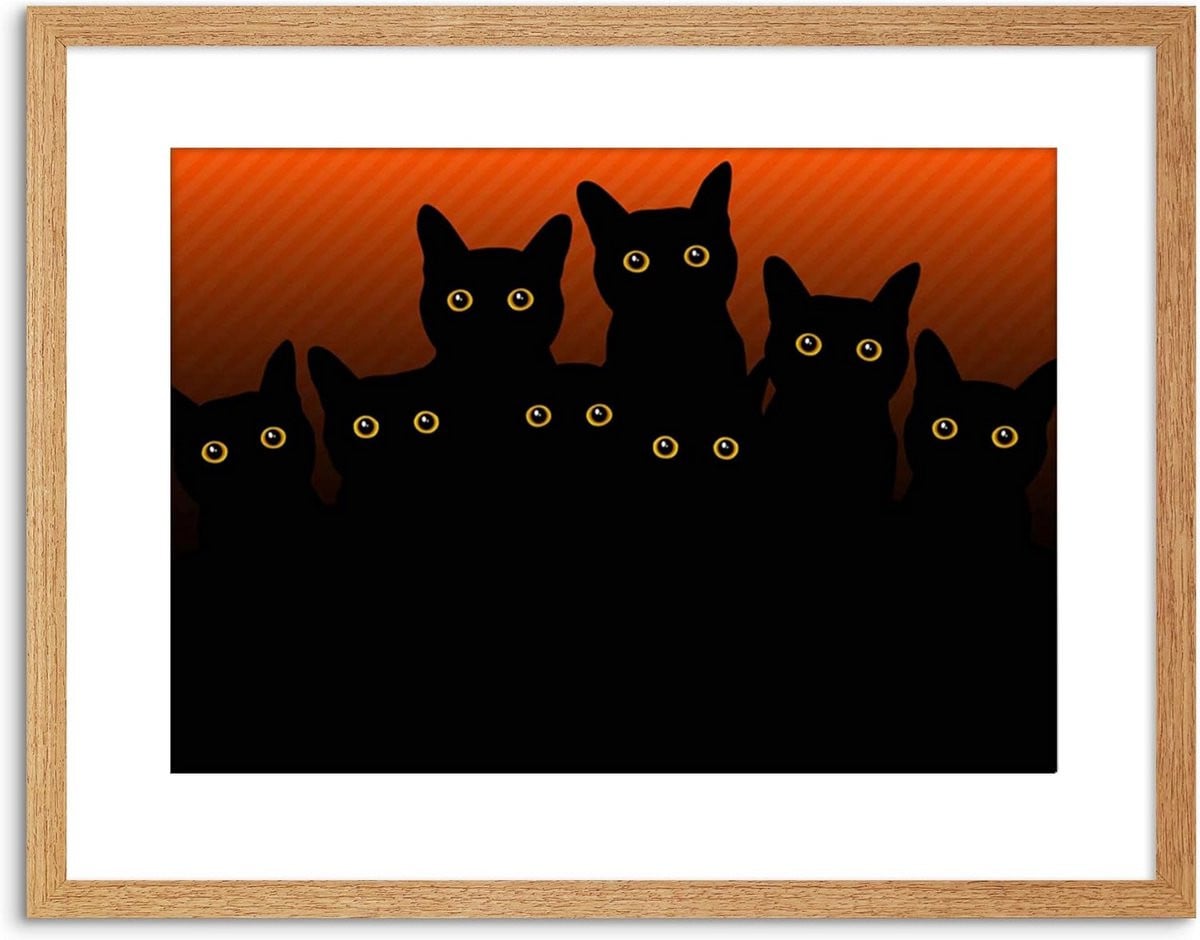 Ingelijste Kunstdruk met Zwarte Katten Silhouetten op Canvas