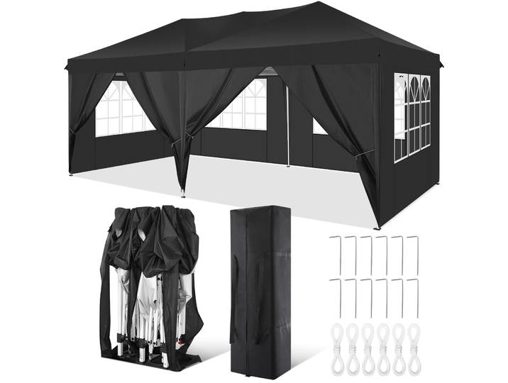 Gazebo pliant à baldaquin 3x6m, tente de fête Pop-Up avec 6 parois latérales pour mariage, arrière-cour, tente d'événement commerciale en plein air ﻿