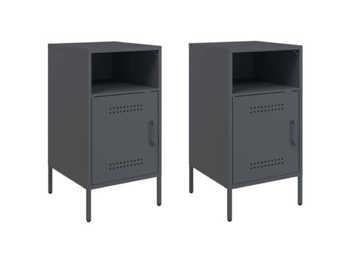 GHVBNMF Nachttisch 2er Set Anthrazit 36x39x68 cm Stahl Beistelltisch Robustes Nachttisch 2er Set aus kaltgewalztem Stahl für Schlafzimmer & Wohnzimmer mit Tür, Fächern und Stellfüßen
