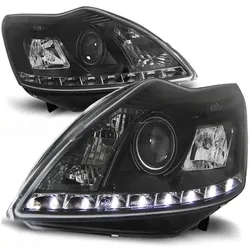 LED Tagfahrlicht Design Scheinwerfer passend für Ford Focus MK2 Facelift 08-10 schwarz