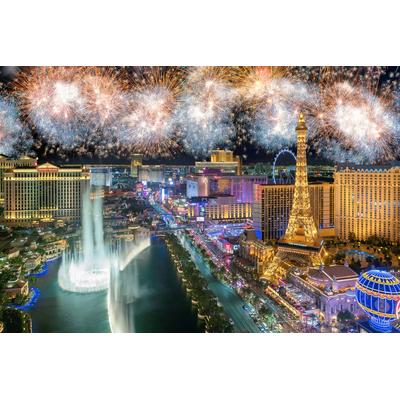 Fototapete PAPERMOON "Las vegas mit Feuerwerk", bunt, B:5m L:2,8m, Vlies, Tapeten
