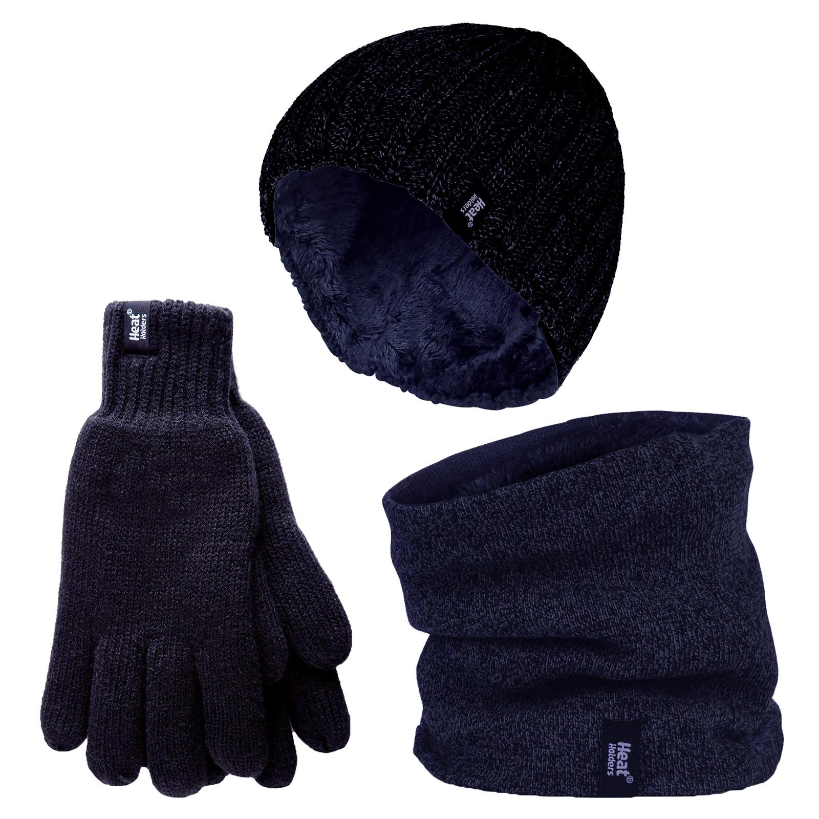 Herren Mütze, Halswärmer & Handschuhe Set | Wärmehalter | Winter gestrickt warme Accessoires Set - Navy