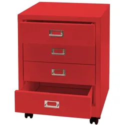 Proregal Rollcontainer | HxBxT 55x40x41cm | Metall 4 Schubladen | Rot | Schubladenschrank Stahlschrank Aktenschrank